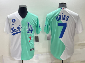 Wholesale Men\'s Los Angeles Dodgers #7 Julio Urias White Green Number 2022 Celebrity Softball Game Cool Base Jersey