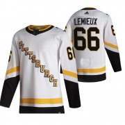 Wholesale Cheap Pittsburgh Penguins #66 Mario Lemieux White Men's Adidas 2020-21 Reverse Retro Alternate NHL Jersey