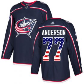Wholesale Cheap Adidas Blue Jackets #77 Josh Anderson Navy Blue Home Authentic USA Flag Stitched NHL Jersey