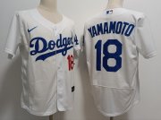 Cheap Mens Los Angeles Dodgers #18 Yoshinobu Yamamoto Nike White Home FlexBase Player Jersey