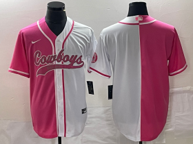 Wholesale Cheap Men\'s Dallas Cowboys Blank Pink White Split Cool Base Stitched Baseball Jersey