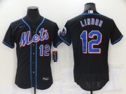 Cheap Men's New York Mets #12 Francisco Lindor Black Flex Base Stitched Jersey