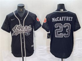 Cheap Men\'s San Francisco 49ers #23 Christian McCaffrey Black Reflective With Patch Cool Base Stitched Baseball Jersey