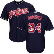 Wholesale Cheap Indians #24 Manny Ramirez Navy Blue Team Logo Fashion Stitched MLB Jersey