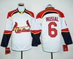 Wholesale Cheap Cardinals #6 Stan Musial White/Red Long Sleeve Stitched MLB Jersey