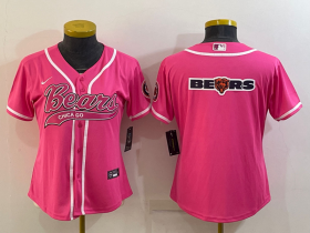 Wholesale Cheap Women\'s Chicago Bears Pink Team Big Logo With Patch Cool Base Stitched Baseball Jersey