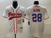Wholesale Cheap Men's Atlanta Braves #28 Matt Olson Number White Cool Base With Patch Stitched Baseball Jersey