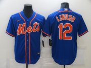 Wholesale Cheap Men's New York Mets #12 Francisco Lindor Blue Stitched MLB Cool Base Nike Jersey