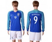 Wholesale Cheap Brazil #9 Ronaldo Away Long Sleeves Soccer Country Jersey