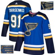 Wholesale Cheap Adidas Blues #91 Vladimir Tarasenko Blue Home Authentic Fashion Gold Stitched NHL Jersey