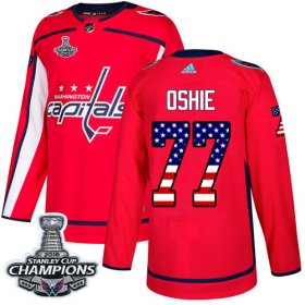 Wholesale Cheap Adidas Capitals #77 T.J. Oshie Red Home Authentic USA Flag Stanley Cup Final Champions Stitched NHL Jersey