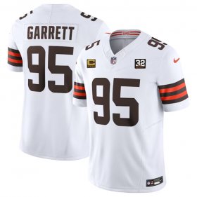 Wholesale Cheap Men\'s Cleveland Browns #95 Myles Garrett White 2023 F.U.S.E. With 4-Star C Patch And Jim Brown Memorial Patch Vapor Untouchable Limited Football Stitched Jersey