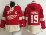 Wholesale Cheap Detroit Red Wings #19 Steve Yzerman Red Women's Old Time Lacer NHL Hoodie