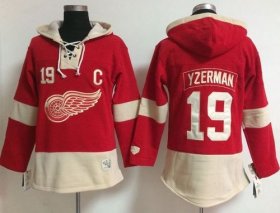 Wholesale Cheap Detroit Red Wings #19 Steve Yzerman Red Women\'s Old Time Lacer NHL Hoodie