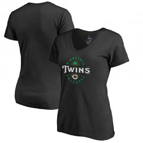 Wholesale Cheap Minnesota Twins Majestic Women\'s Forever Lucky V-Neck T-Shirt Black