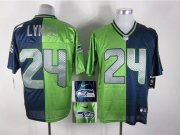 Wholesale Cheap Nike Seahawks #24 Marshawn Lynch Steel Blue/Green Men's Stitched NFL Elite Split Jersey