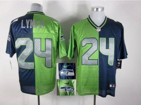 Wholesale Cheap Nike Seahawks #24 Marshawn Lynch Steel Blue/Green Men\'s Stitched NFL Elite Split Jersey