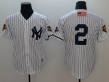 Wholesale Cheap Yankees #2 Derek Jeter White Strip New Cool Base 2001 World Series Stitched MLB Jersey