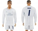 Wholesale Cheap Real Madrid #1 Navas Marine Environmental Protection Home Long Sleeves Soccer Club Jersey