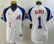 Wholesale Cheap Youth Atlanta Braves #1 Ozzie Albies Number White 2023 City Connect Cool Base Stitched Jersey2