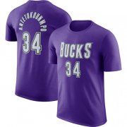 Cheap Men's Milwaukee Bucks #34 Giannis Antetokounmpo Purple Hardwood Classic Long Sleeve T-Shirt