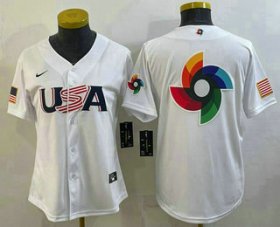 Cheap Women\'s USA Baseball Big Logo 2023 White World Baseball Classic Stitched Jersey