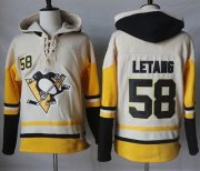 Wholesale Cheap Penguins #58 Kris Letang Cream/Gold Sawyer Hooded Sweatshirt Stitched NHL Jersey