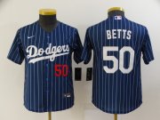 Wholesale Cheap Youth Los Angeles Dodgers #50 Mookie Betts Navy Blue Pinstripe Stitched MLB Cool Base Nike Jersey