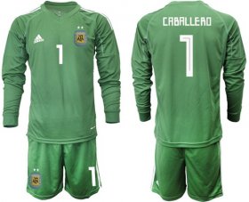Wholesale Cheap Argentina #1 Caballero Army Green Long Sleeves Goalkeeper Soccer Country Jersey