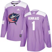 Wholesale Cheap Adidas Blue Jackets #1 Keith Kinkaid Purple Authentic Fights Cancer Stitched NHL Jersey