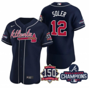Wholesale Cheap Men's Navy Atlanta Braves #12 Jorge Soler 2021 World Series Champions With 150th Anniversary Flex Base Stitched Jersey