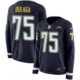Wholesale Cheap Nike Chargers #75 Bryan Bulaga Navy Blue Team Color Women\'s Stitched NFL Limited Therma Long Sleeve Jersey