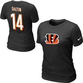 Wholesale Cheap Women\'s Nike Cincinnati Bengals #14 Andy Dalton Name & Number T-Shirt Black
