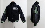 Wholesale Cheap Mitchell And Ness NFL Seattle Seahawks #3 Russell Wilson Authentic Wool Jacket