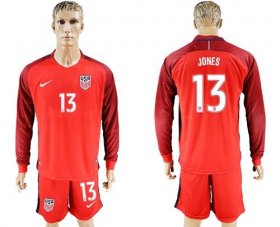 Wholesale Cheap USA #13 Jones Away Long Sleeves Soccer Country Jersey