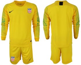 Wholesale Cheap USA Blank Yellow Goalkeeper Long Sleeves Soccer Country Jersey