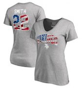 Wholesale Cheap Women's Minnesota Vikings #22 Harrison Smith NFL Pro Line by Fanatics Branded Banner Wave Name & Number T-Shirt Heathered Gray
