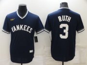 Wholesale Cheap Men's New York Yankees #3 Babe Ruth Navy Blue Cooperstown Collection Stitched MLB Throwback Jersey
