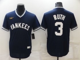 Wholesale Cheap Men\'s New York Yankees #3 Babe Ruth Navy Blue Cooperstown Collection Stitched MLB Throwback Jersey