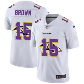 Wholesale Cheap Baltimore Ravens #15 Marquise Brown White Men\'s Nike Team Logo Dual Overlap Limited NFL Jersey