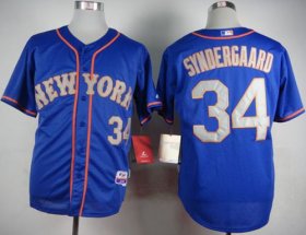Wholesale Cheap Mets #34 Noah Syndergaard Blue(Grey NO.) Alternate Road Cool Base Stitched MLB Jersey