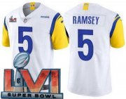 Wholesale Cheap Youth Los Angeles Rams #5 Jalen Ramsey Limited White Alternate 2022 Super Bowl LVI Bound Vapor Jersey