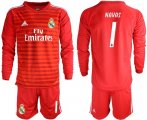 Wholesale Cheap Real Madrid #1 Navas Red Goalkeeper Long Sleeves Soccer Club Jersey