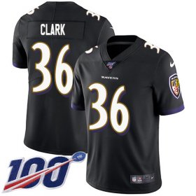 Wholesale Cheap Nike Ravens #36 Chuck Clark Black Alternate Men\'s Stitched NFL 100th Season Vapor Untouchable Limited Jersey
