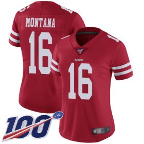 Wholesale Cheap Nike 49ers #16 Joe Montana Red Team Color Women\'s Stitched NFL 100th Season Vapor Limited Jersey