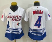 Cheap Women's Puerto Rico Baseball #4 Yadier Molina 2023 Red World Classic Stitched Jersey