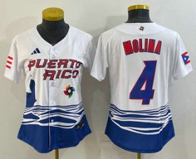 Cheap Women\'s Puerto Rico Baseball #4 Yadier Molina 2023 Red World Classic Stitched Jersey