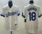 Cheap Men's Los Angeles Dodgers #18 Yoshinobu Yamamoto White 2021 City Connect Cool Base Stitched Jersey