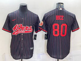 Wholesale Cheap Men\'s San Francisco 49ers #80 Jerry Rice Black Pinstripe With Patch Cool Base Stitched Baseball Jersey