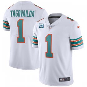 Wholesale Cheap Men\'s Miami Dolphins 2022 #1 Tua Tagovailoa White With 1-star C Patch Stitched Jersey